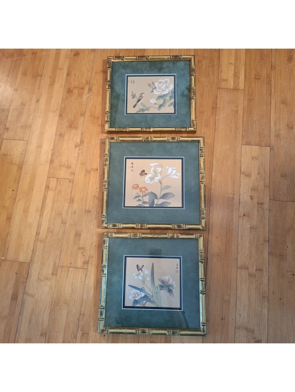3 VTG Oriental/Asian Prints In Faux Bamboo Frames From Michael's Florals/Birds